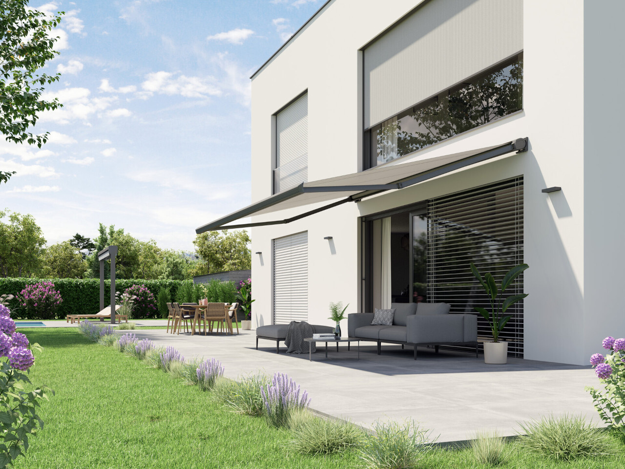 Auvent rétractable moderne terrasse jardin