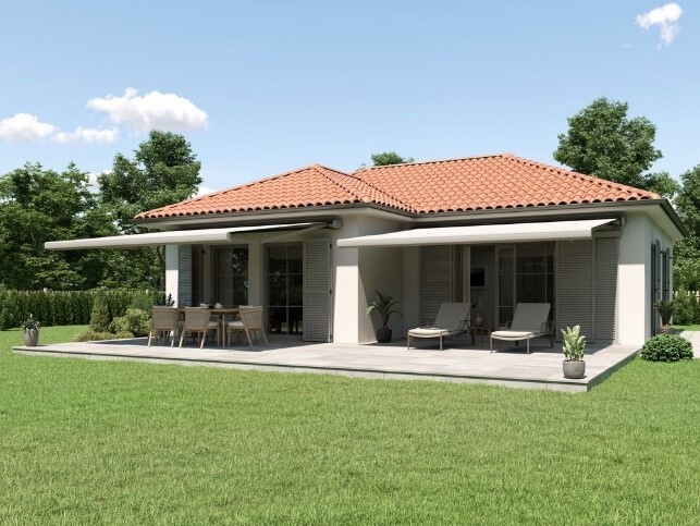 Maison moderne avec terrasse et auvent